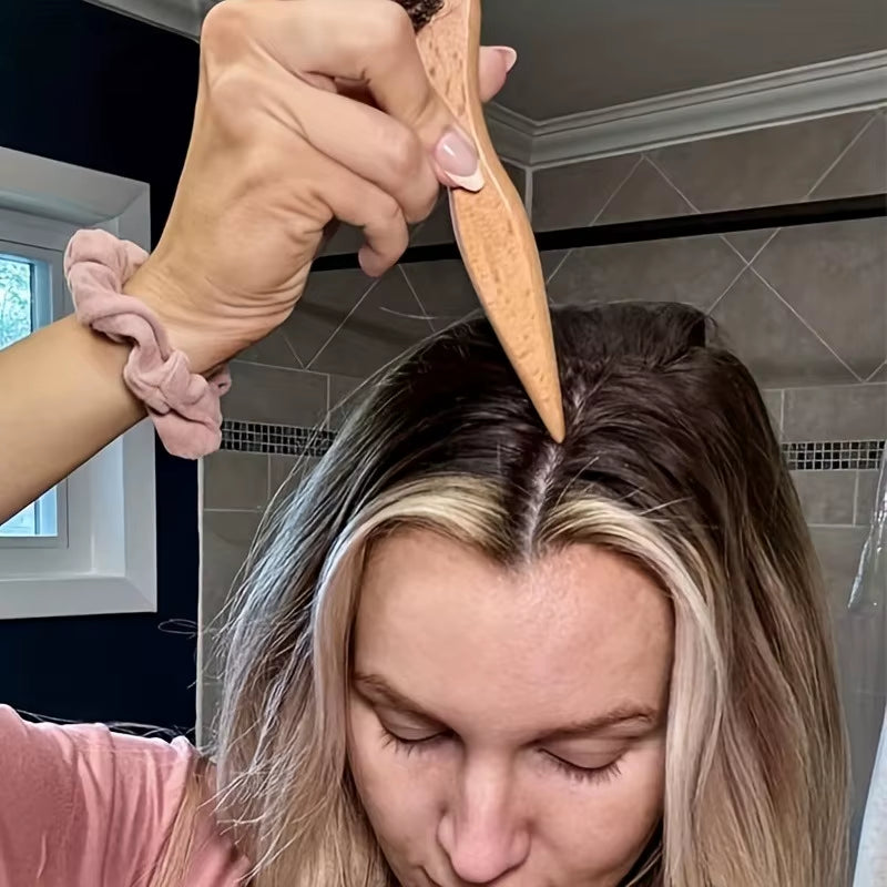 Natural Beech Wood Hair Brush with Handle for Edge and Back Combing and Styling