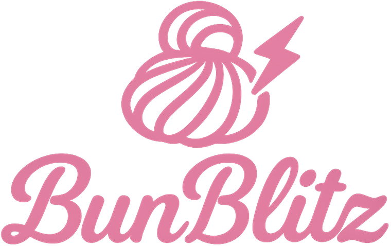Pink 'BunBlitz' logo on a white background