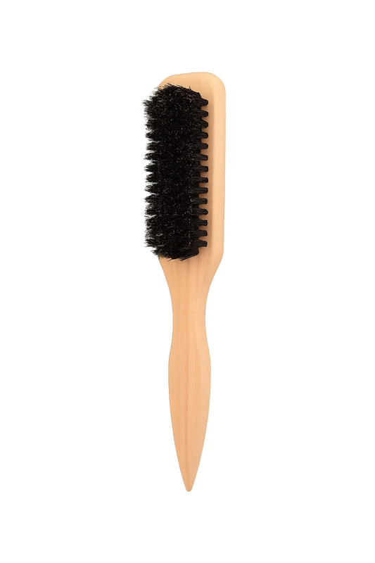 Natural Beech Wood Hair Brush with Handle for Edge and Back Combing and Styling